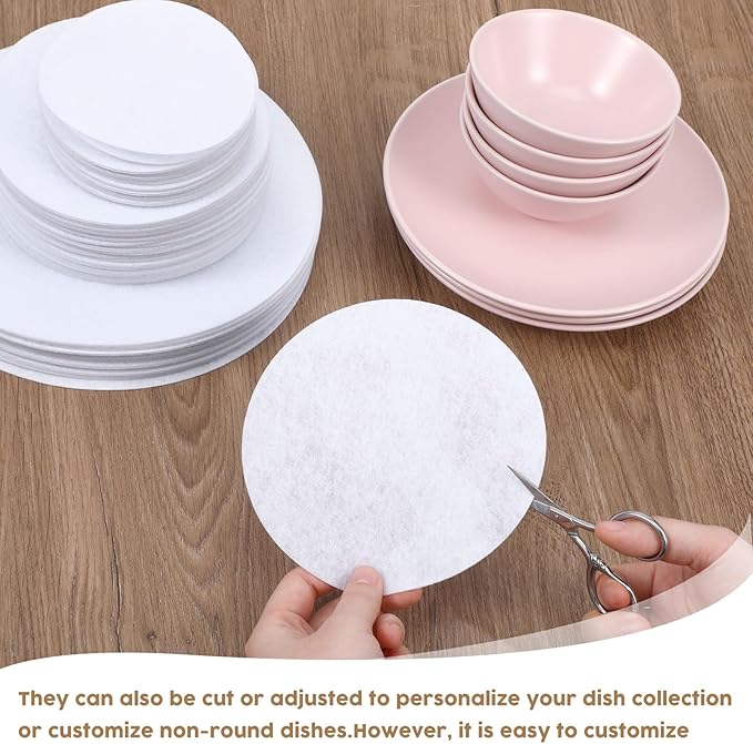 Plate China Storage Dividers 96 Pcs Felt Plate China Storage Containers Dividers Protectors Thick and Soft Dish Storage, Round Plate Separators Pads for Packing Stacking Cookware(3 Size)