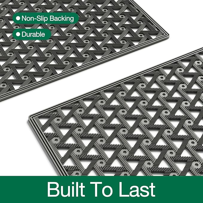 LUMI Outdoor Doormat 19x30, Front Door Mat Outside Entrance, Heavy Duty Rubber Welcome Exterior Door Mat Non Slip Waterproof, Outdoor Rubber Mats with Drainage Holes, Easy Clean Entryway Mats, Grey