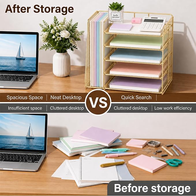 OPNICE Desk Organizer, 5-Tier Paper Organizer Letter Tray, Office Desk - Image 2