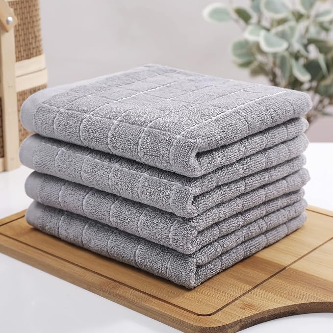 Homaxy 100% Cotton Terry Kitchen Towels, 4 Pack, Light Grey - Image 8