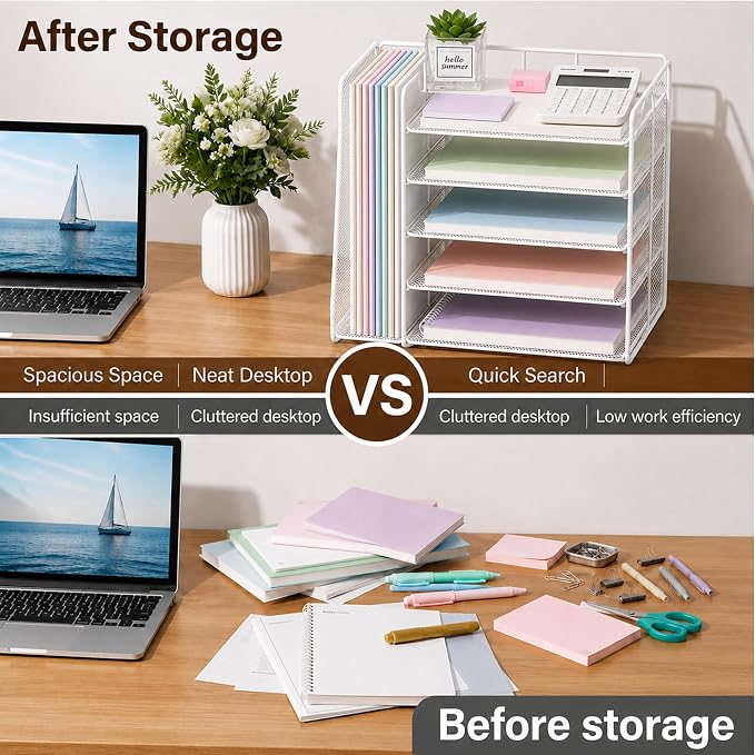 OPNICE Desk Organizer, 5-Tier Paper Organizer Letter Tray, Office Desk - Image 2
