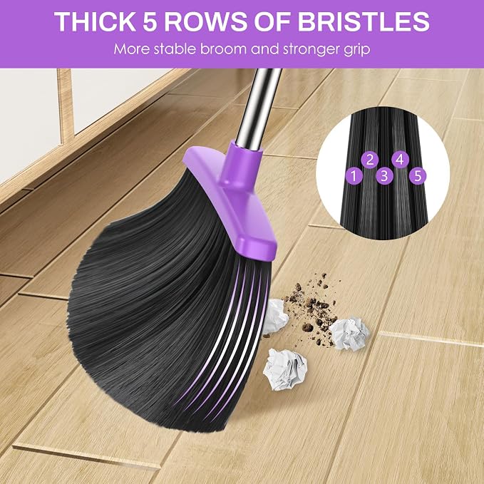 Broom and Dustpan Set for Home, 51-in Long Adjustable Handle Angle Broom and - Image 5
