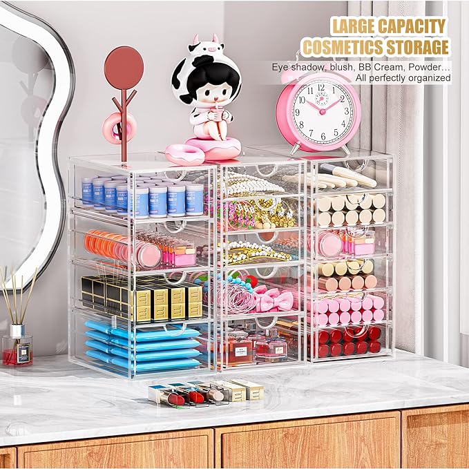 YFXCVSL 3-Pack Acrylic 15-Drawer Storage & Makeup Organizer - Image 2