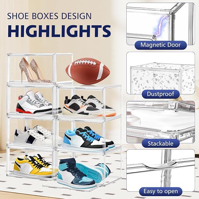 2 Pack Acrylic Clear Shoe Storage Boxes, Fits Up to Men's Size 12 - Image 4