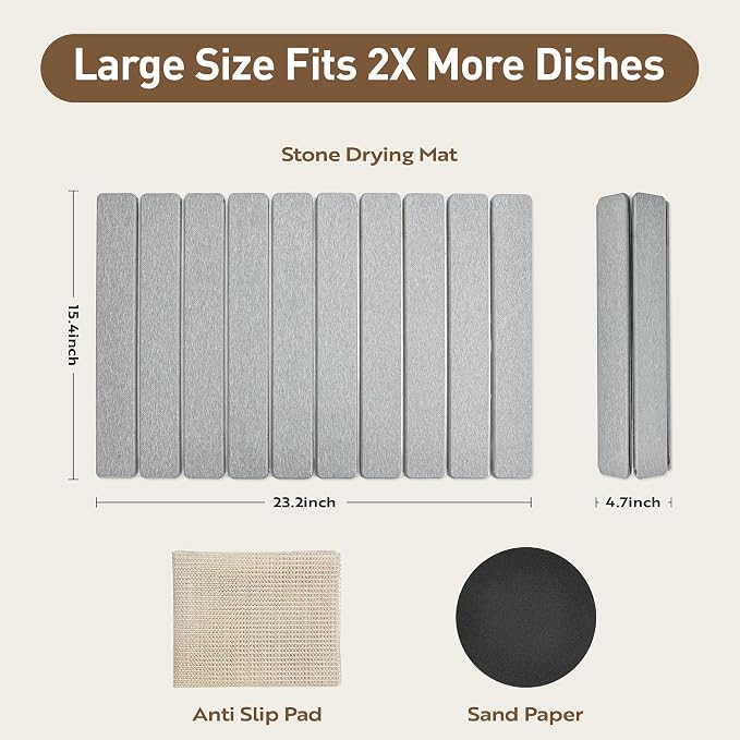 Large Stone Drying Mat for Kitchen Counter 24x16 Inch, Diatomaceous Earth Super - Image 2
