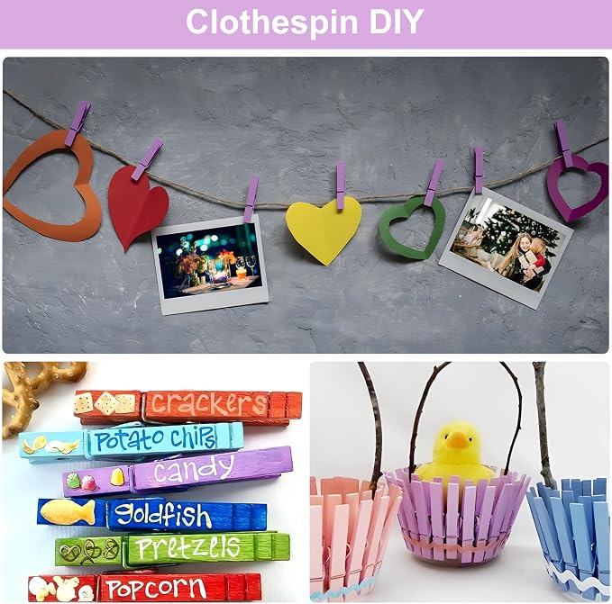 Colored Clothes pins 2.9inch 50PCS Purple, Colorful ClothesPins Wooden Clips - Image 3
