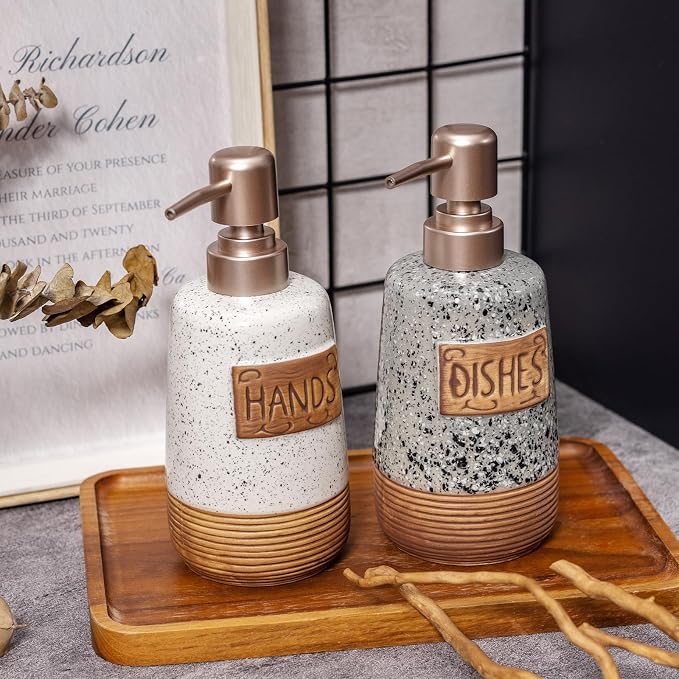 Hand and Dish Soap Dispenser Set, Farmhouse Ceramic Soap Dispenser - Image 7