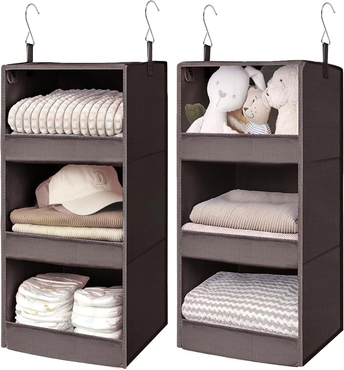 GRANNY SAYS 3-Shelf Hanging Closet Organizer, Foldable Storage, Dark Brown | 33 by GRANNYSAYS