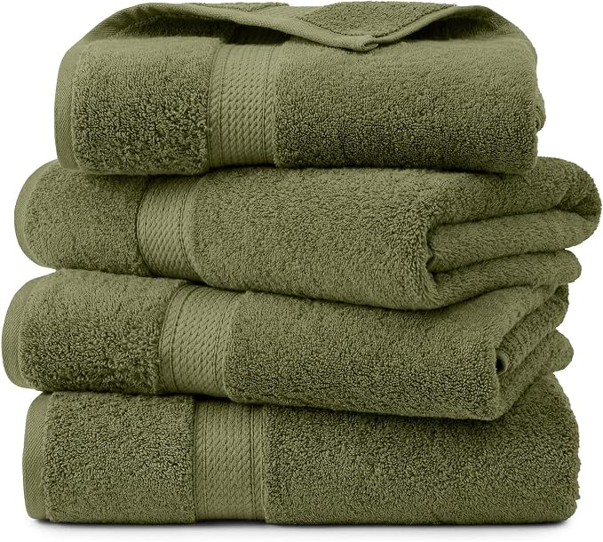 Superior Egyptian Cotton Plush Absorbent, Bath Towel Set of 4, Forest Green | by SUPERIOR