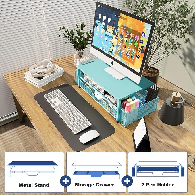 Desk Organizer and Accessories, 2-Tier Computer Monitor Stand Riser - Image 4