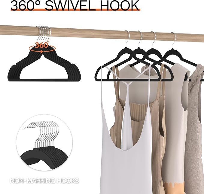Black Velvet Hangers 60 Pack, Slim Space Saving Suit Hangers - Image 6