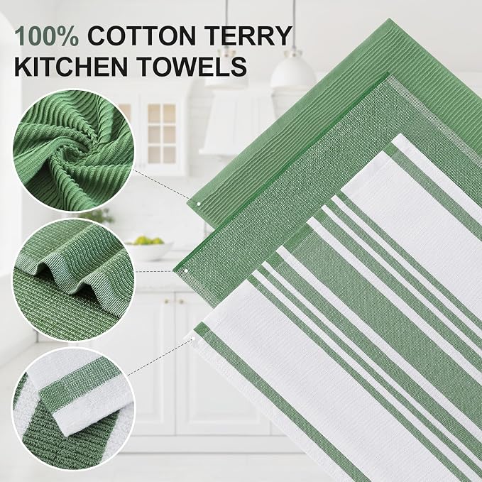 Homaxy Cotton 380 GSM Premium Kitchen Towels, 9 Pack, Grass Green - Image 2