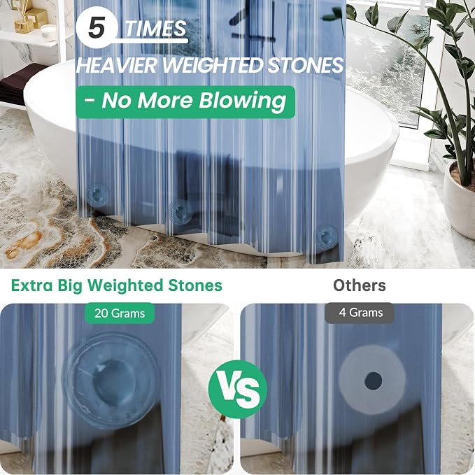 AmazerBath Premium EVA Shower Curtain Clear Blue, Luxury Shower Curtain Blue - Image 4