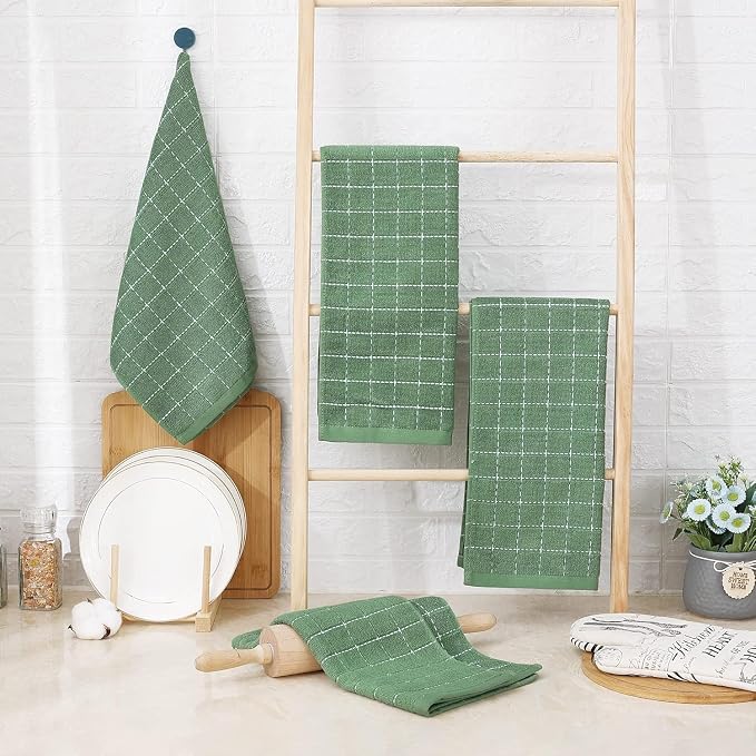 Homaxy 100% Cotton Terry Kitchen Towels, 24 Pack, Grass Green - Image 7