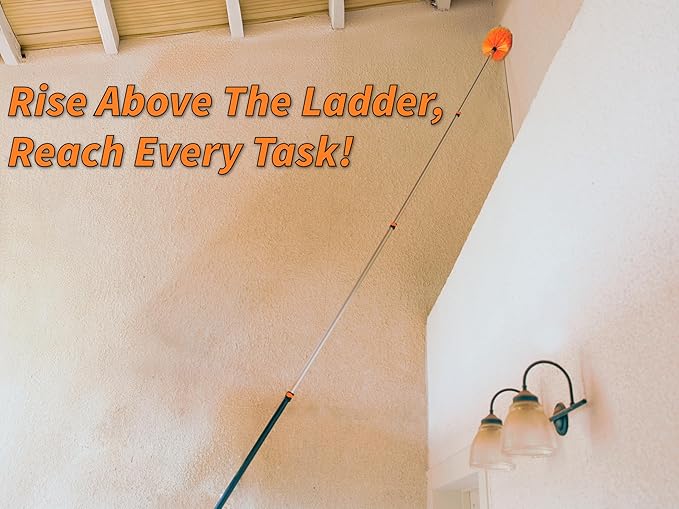 30 Foot High Reach Duster Kit with 5-24 ft Extension Pole // High Ceiling Dusting and Window Cleaning Kit with Telescopic Pole // Window Washer & Squeegee, Cobweb Duster, Fan Blade and Feather Duster