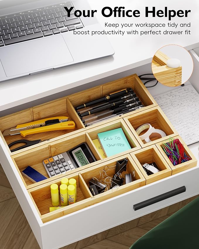 Bamboo Drawer Organizer Set, Flexible Modular Trays, Water-Resistant, Stackable - Image 6