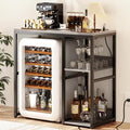 Homieasy Mini Fridge Cabinet Stand with Power Outlet, Coffee Bar Cabinet with Mini Fridge Space, Bar Stand with Microwave Shelf with Wine Rack for Kitchen, Dorm,Light Oak
