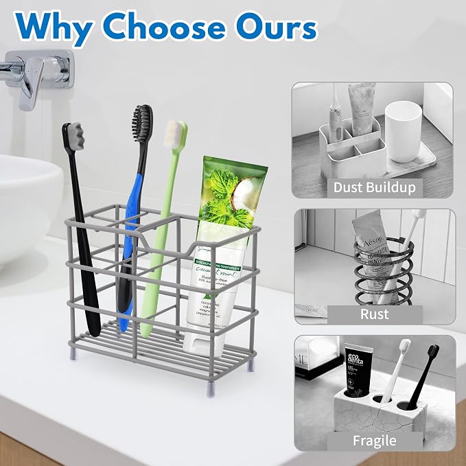 Toothbrush Holders for Bathrooms 304 Stainless Steel Quick Drying Grey | - Image 2
