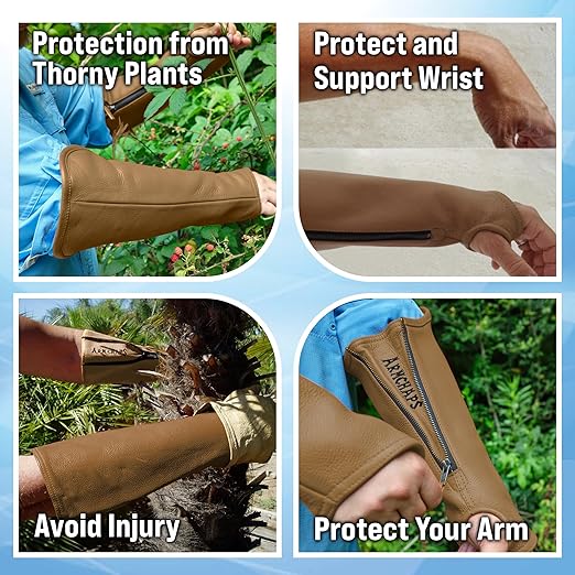 Arm Chaps Extended Elbow Leather Arm Guard - Arm Sleeve Protectors for Thin Skin and Bruising, Scratches & Cuts - Protective Arm Sleeve for Any Age- Left & Right Form-Fitting - Brown (1Pair/X-Large).