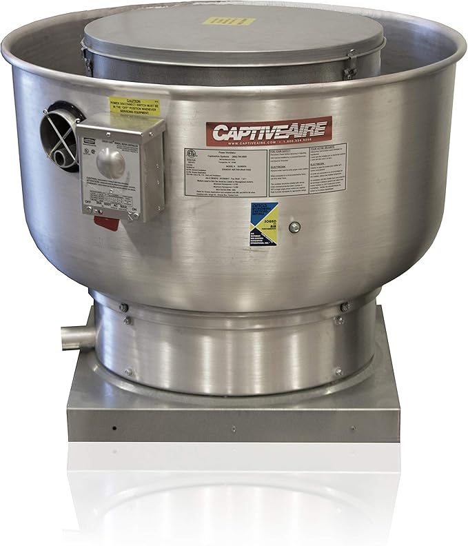 Low Profile Grease Rated Food Truck Exhaust Fan- High Speed Direct Drive Centrifugal Upblast Exhaust Fan with speed control- 19" Fan Base, 0.180 HP 115 Volt Single Phase Motor, 100-500 CFM (DU12HFA)
