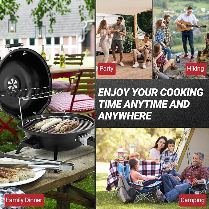 Outvita Indoor/Outdoor Electric Grill, 1600W Portable Removable Stand Grill with Double Layer Design for Countertops, BBQ, Patio & Backyard (Black)