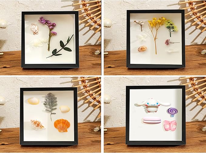 5x5 Small Shadow Box Frame Display Case, Wood with Plexiglass, Display Case Box for Memorabilia, Medal, Crafts,Tickets & Photos, Picture Frame for Wall and Tabletop (2pcs-Black, 5x5)
