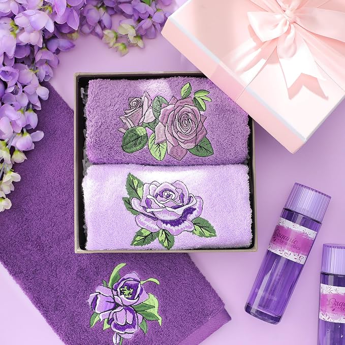 3 Pcs Purple Rose Hand Towels Lavender Purple Bathroom Decor | Embroidered - Image 5