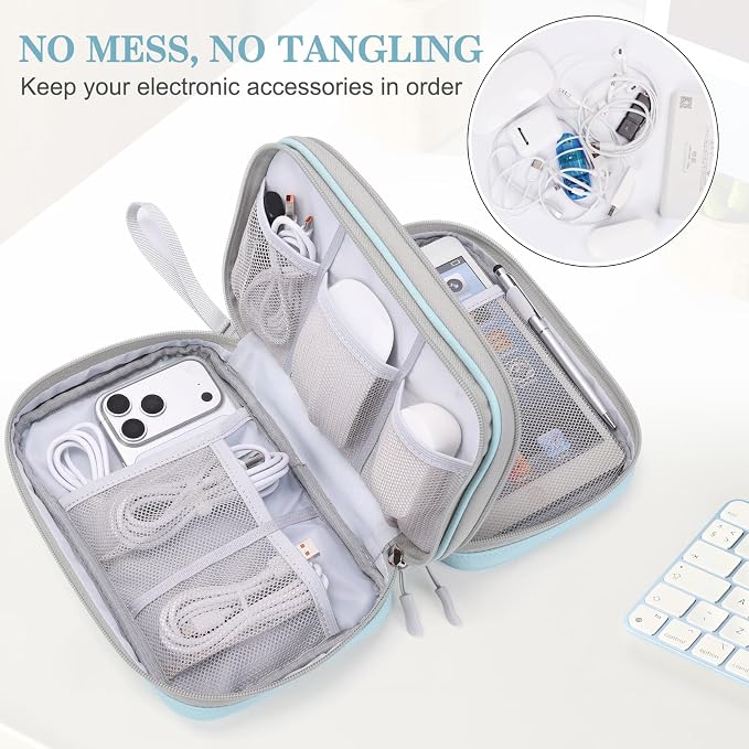 FYY Electronic Organizer, Travel Tech Pouch Bag, Mint Green | Wrist Strap - Image 5