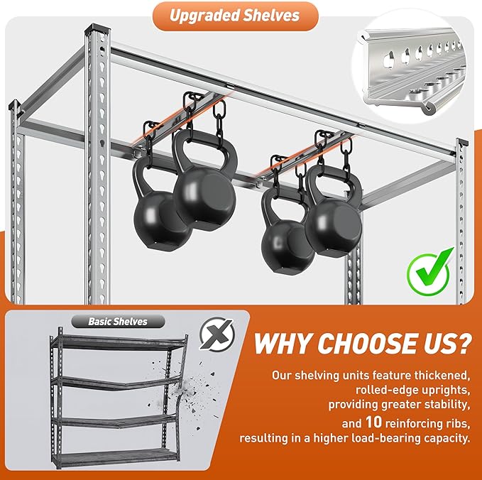 Garage Shelving Load 2600LBS, 4-Tier Storage Shelves, Adjustable Garage Shelves, Shelving Units and Storage, Metal Shelf for Kitchen, Pantry, Warehouse, 48" W x 60 "H x 24.1" D, Galvanized