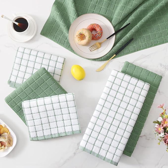Homaxy Large Premium Cotton Kitchen Towels 16"x 28", 8 Pack, Grass Green - Image 9