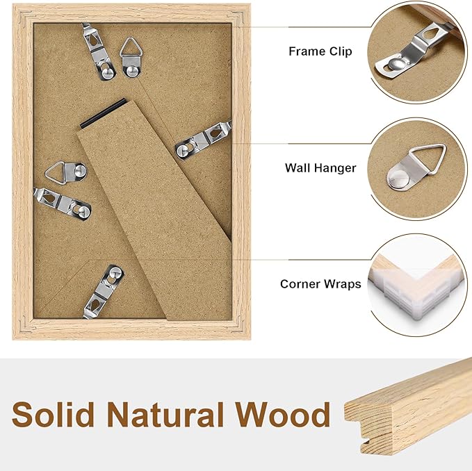 Vittanly 4x6 Picture Frame, Solid Wood Frame with Plexiglass, Includes 3.5x5 Mat, Wall Hanging or Tabletop for Photos, Home Decor, Natural, 1 Pack