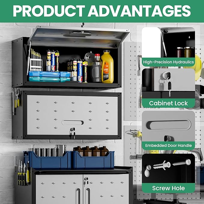 Metal Wall Cabinet,Wall Mounted Garage Cabinets with Lockable Door,Hanging Storage Cabinet 130 lbs Capacity,Floating Cabinet for Tool Organization in Basement,Workshop,Kitchen,Black/Grey