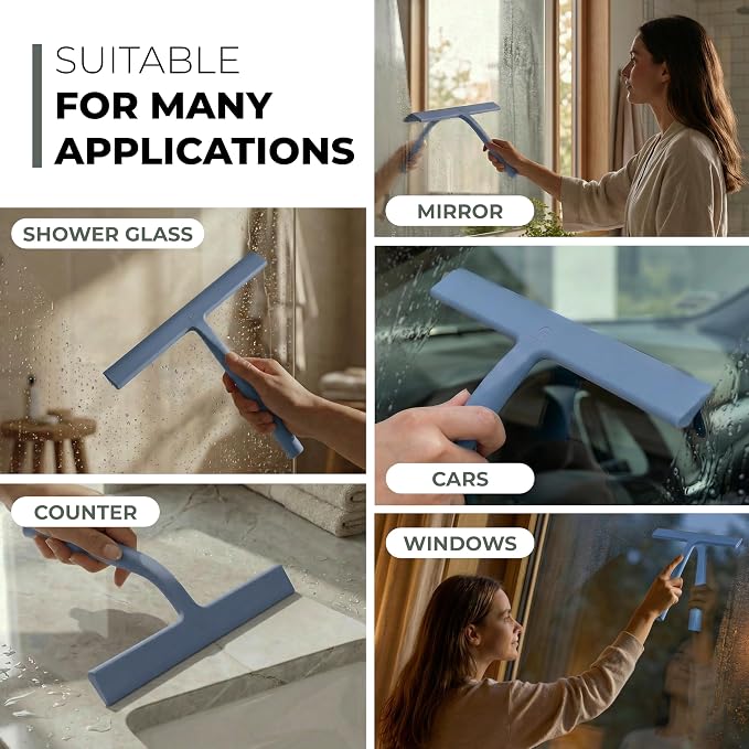 Silicone Shower Squeegee with 3-in-1 No-Drill Mount, Stainless Steel Core - Image 6