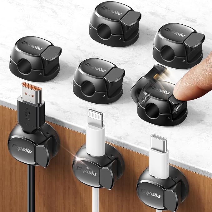 Chfeila 8-Pack Cable Clips, Quick-Lock Cord Organizer Black | Cord Holder by Chfeila
