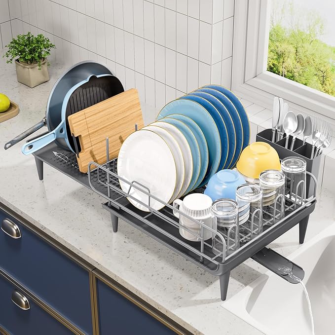 TOOLF Large Dish Rack for Kitchen Counter, 16.7-26.8in, Stainless Steel - Image 2