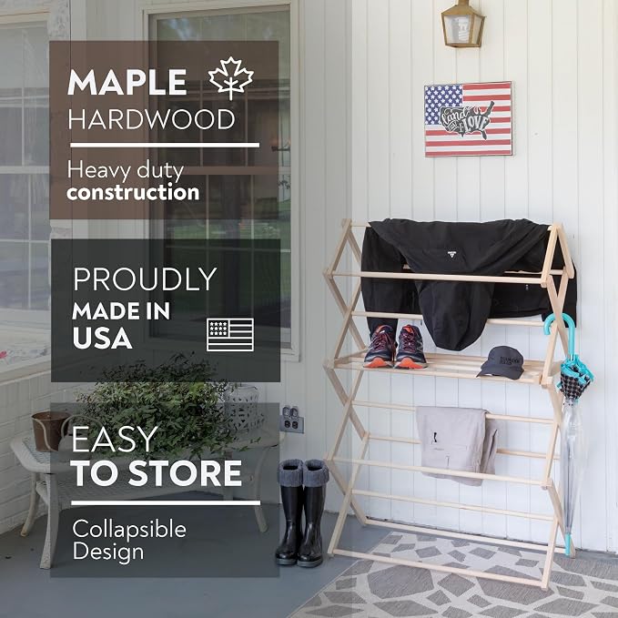 Clothes Drying Rack: Solid Maple Hard Wood Laundry Rack - Image 2