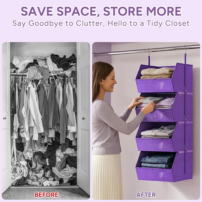 Hanging Closet Organizer, Detachable Hanging Storage Shelves | Reinforced Side - Image 5