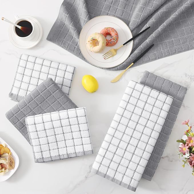 Homaxy Large Premium Cotton Kitchen Towels 16"x 28", 6 Pack, Light Grey - Image 9