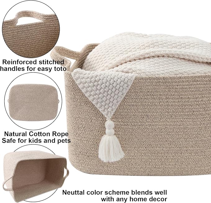 65L Large Laundry Basket with Handles, Woven Blanket Basket - Image 3