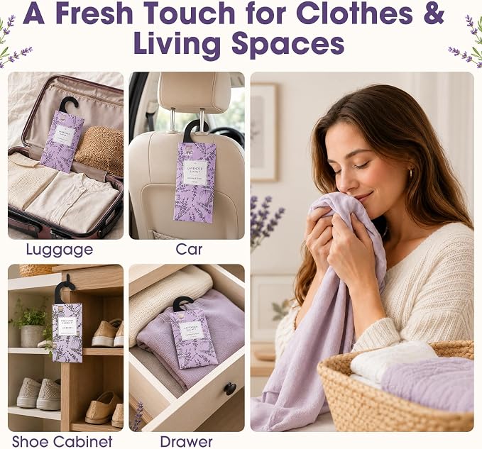 Large 12 Packs Lavender Hanging Scented Sachets Long-Lasting Closet Deodorizer - Image 4