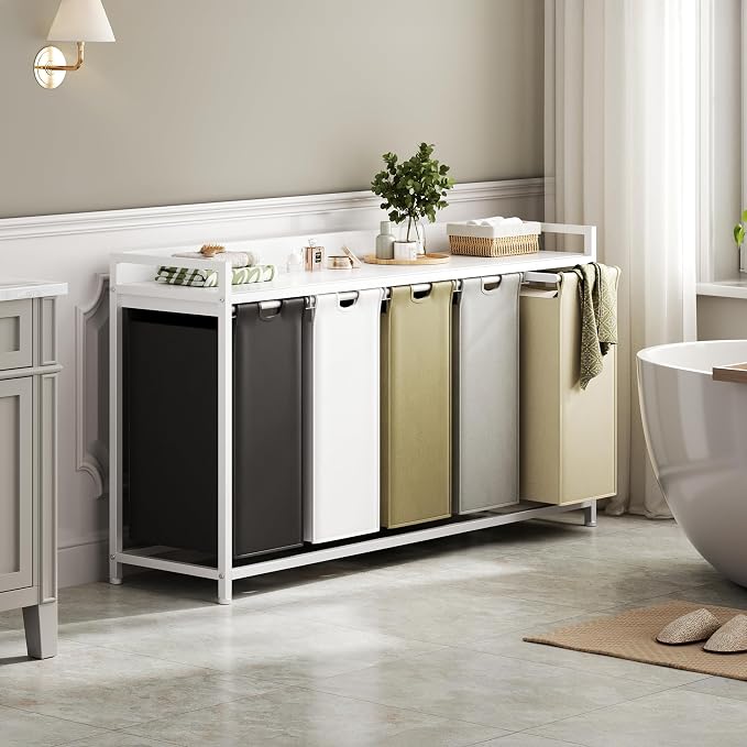 Herture Laundry Hamper with Shelf, Laundry Basket 5 Section, Laundry Sorter - Image 5