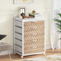 Tribesigns 5 Drawer Chest, Wood Storage Dresser Cabinet with Wheels, Industrial Storage Drawer Organizer Cart for Office Bedroom Entryway (Beige & White, 1 PC)