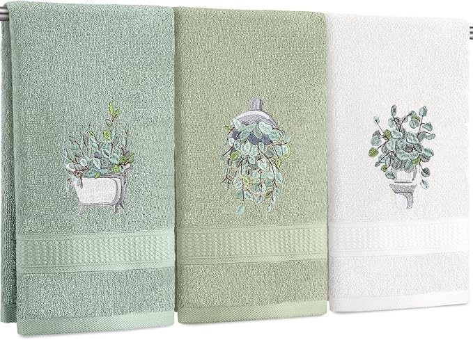 3 Pcs Eucalyptus Leaves Hand Towels by FuWeave