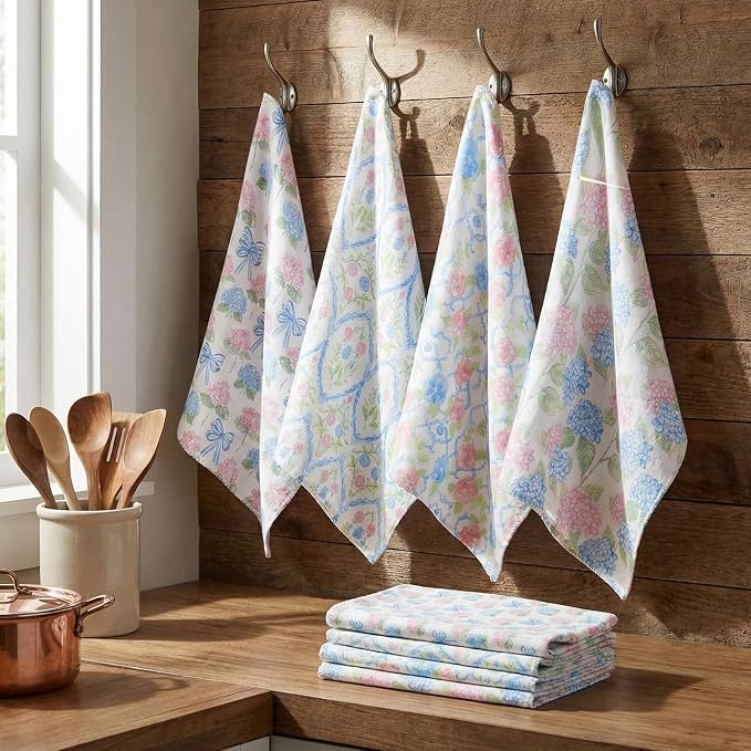 Reusable Kitchen Cloths Cotton Towel, 36 Pack, Pastel Hydrangea - Image 6