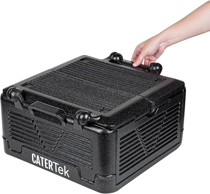 Restaurantware-Cater Tek 25 Quart Catering Hot Box, 1 Top Load Insulated Food Pan Carrier - Holds 1 Full Size 8” Deep Pan, Collapsible, Black EPP Plastic Food Box With Handles, Portable, For Buffet