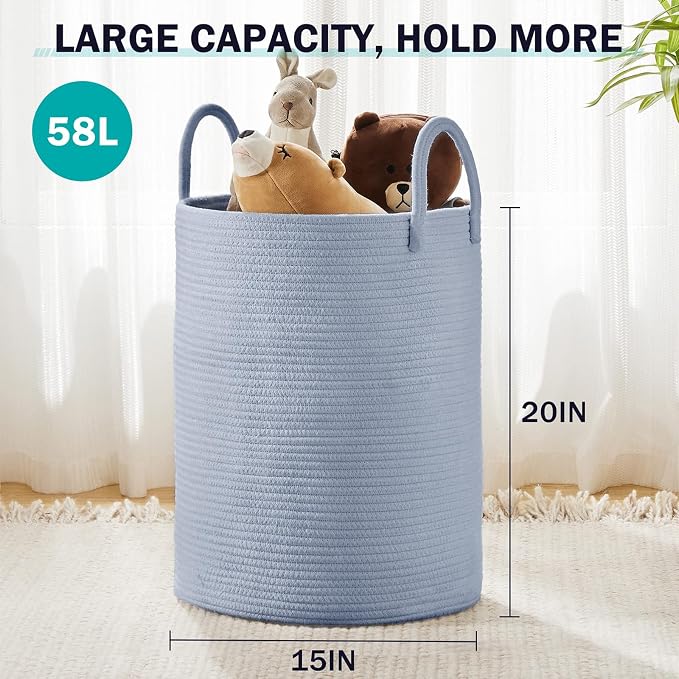 YOUDENOVA Cotton Rope Laundry Hamper Basket, 58L Blanket Basket - Image 3