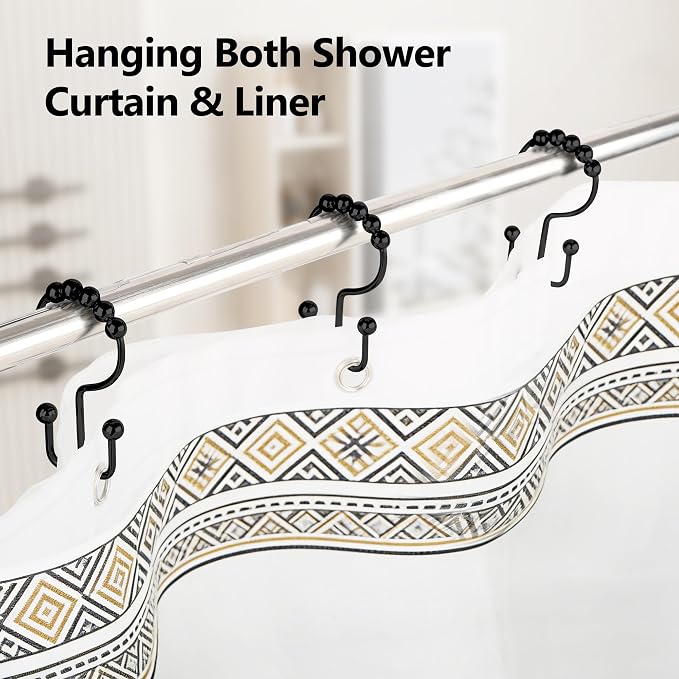 Resze 12 Pcs Shower Curtain Hooks, Metal Double Shower Curtain Rings - Image 7