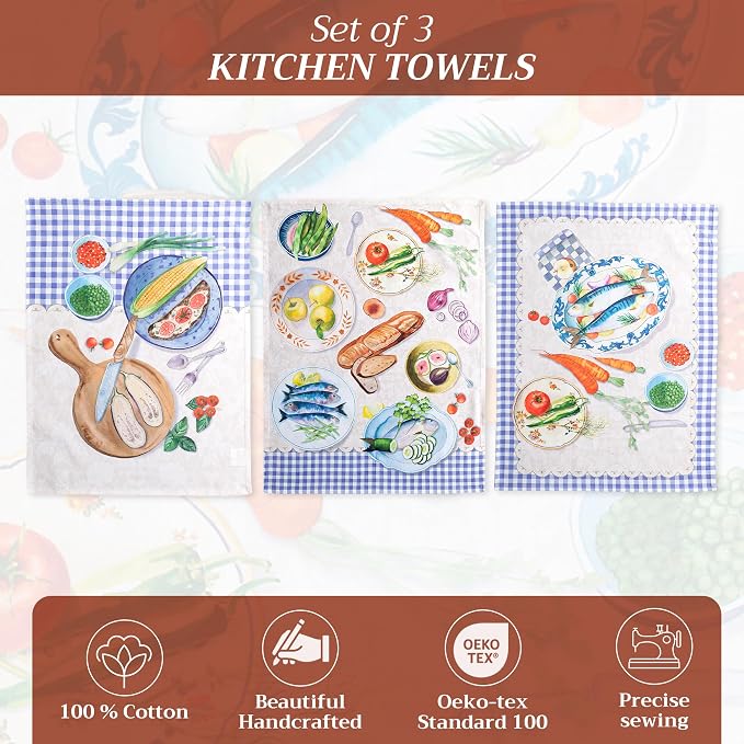 Maison d' Hermine Kitchen Towels Set of 3 Reusable 100% Cotton 27.50" x 20" - Image 2