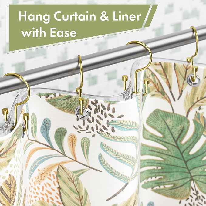 Amazer Gold Shower Curtain Hooks, Rust-Resistant Metal Shower Hooks, Cylinders - Image 4