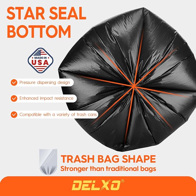 Delxo 55-60 Gallon Trash Bags, 38×58' Large Black Garbage Bags | 0.9 Mil Trash - Image 4